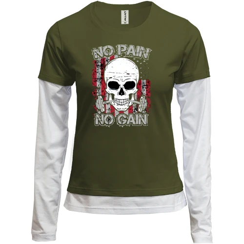 Женский лонгслив Комби NO PAIN NO GAIN с черепом и штангой