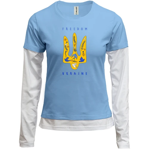 Женский лонгслив Комби с тризубом, цветами и птицами «FREEDOM UKRAINE»