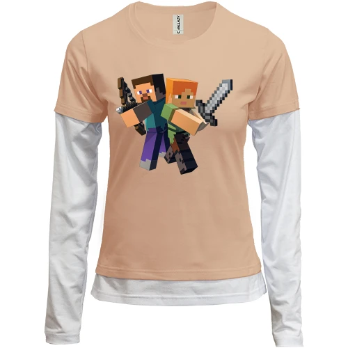 Женский лонгслив Комби Minecraft со Стивом и Алекс