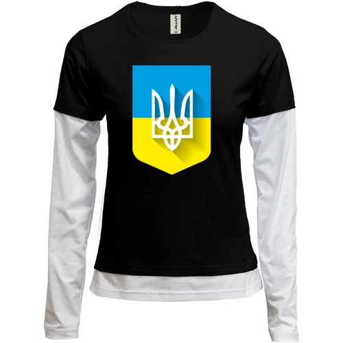 Женский лонгслив Комби с Тризубом на фоне украиского флага