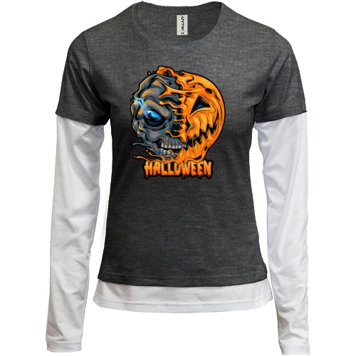 Женский лонгслив Комби Halloween с черепом-тыквой