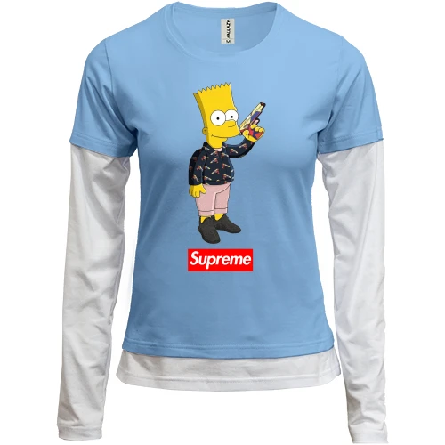 Женский лонгслив Комби, синий, Барт Симпсон с надписью Supreme