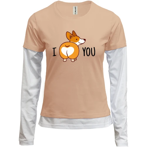 Женский лонгслив Комби с собачкой "I love you"