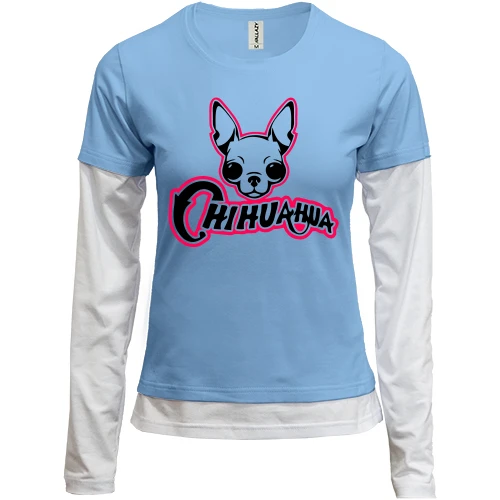 Женский лонгслив Комби с чихуахуа и розовой надписью «CHIHUAHUA»