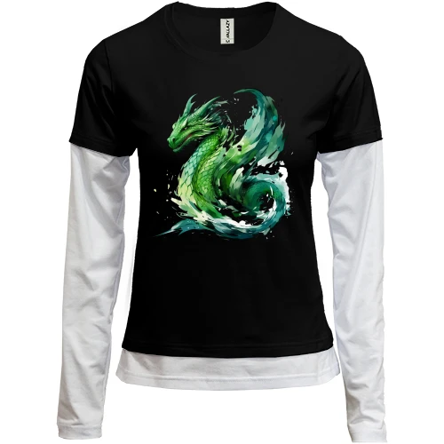 Женский лонгслив Комби, черный, Green Dragon Art (2)