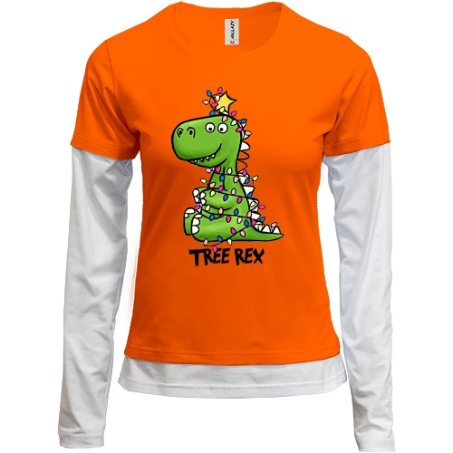 Женский лонгслив Комби, Красный, с дракошей "Tree Rex"