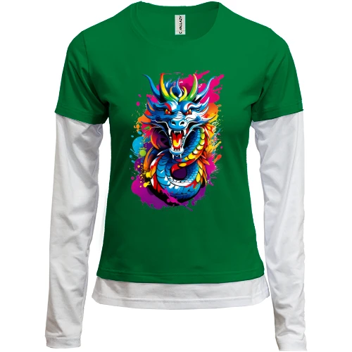 Женский лонгслив Комби с драконом в красках