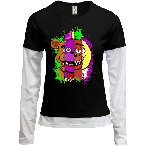 Жіночий лонгслів Комбі, Чорний, Five Nights at Freddy’s АРТ