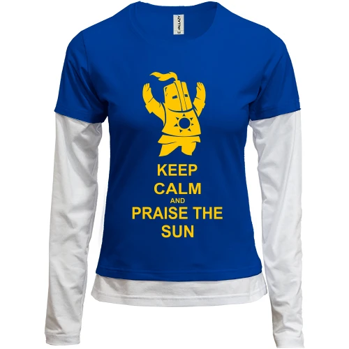Женский лонгслив Комби, синий, Keep calm and praise the sun