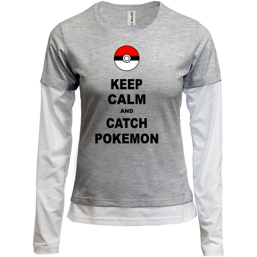 Женский лонгслив Комби Keep calm and catch pokemon