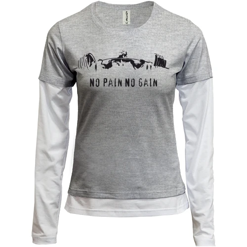 Женский лонгслив Комби с атлетом со штангой «No pain no gain»