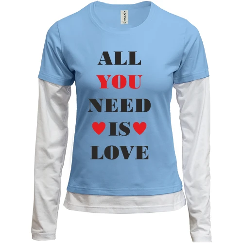 Женский лонгслив Комби с надписью «All you need is love» и сердцами