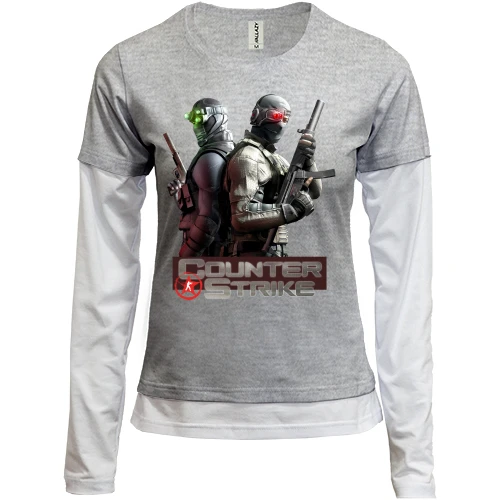 Женский лонгслив Комби, Серый меланж, с двумя бойцами Counter Strike