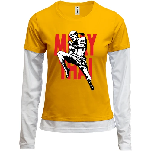 Женский лонгслив Комби, желтый, Muay Thai с бойцом