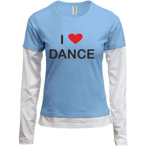 Женский лонгслив Комби, синий, I Love Dance с красным сердцем