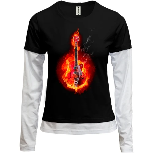 Женский лонгслив Комби с огненной гитарой