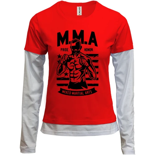 Женский лонгслив Комби, красный, MMA - Pride - Honor