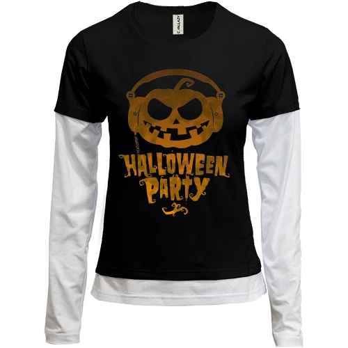 Женский лонгслив Комби Halloween Party с тыквой в наушниках
