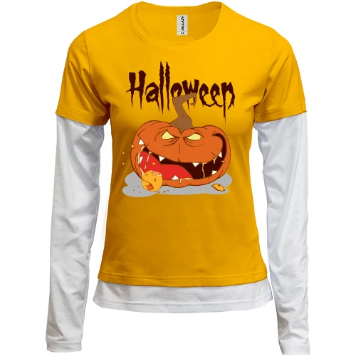 Женский лонгслив Комби Halloween Зубастая Тыква