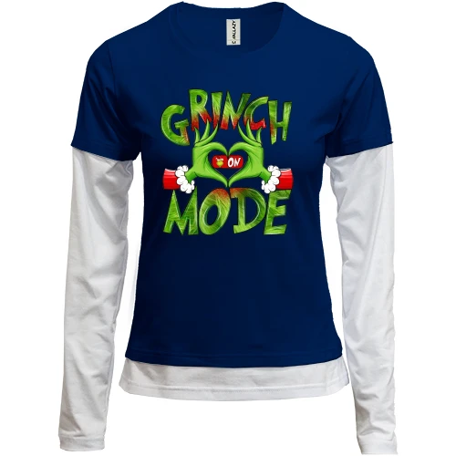 Женский лонгслив Комби, синий, Grinch Mode On