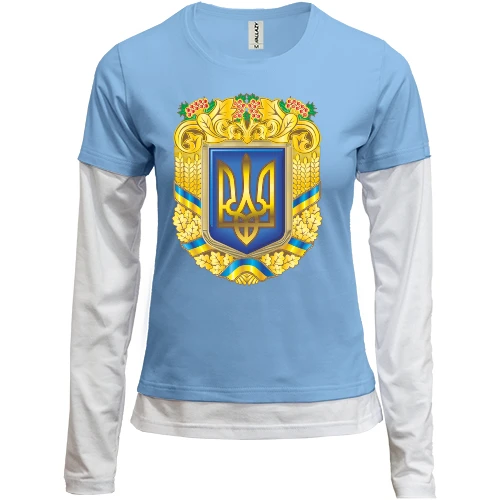 Женский лонгслив Комби с большим гербом Украины, колосьями и калиной