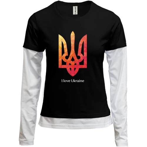 Женский лонгслив Комби I love Ukraine с красным гербом