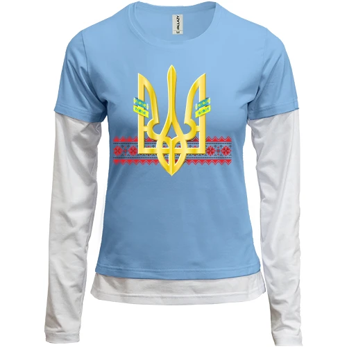 Женский лонгслив Комби с Гербом Украины - в стиле вышиванки (Рисунок)