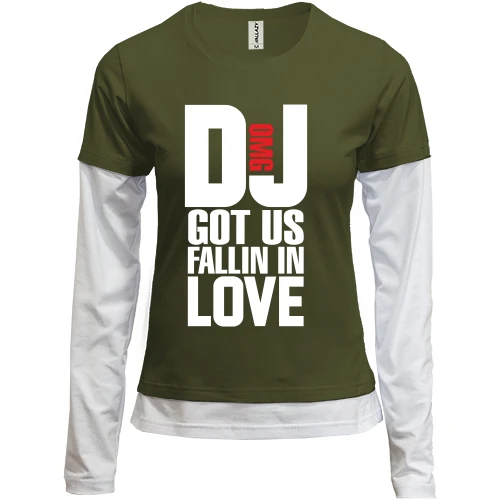 Женский лонгслив Комби, черный, с надписью DJ got us fallin in love