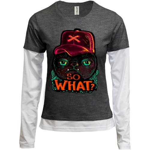 Женский лонгслив Комби с котом So what?