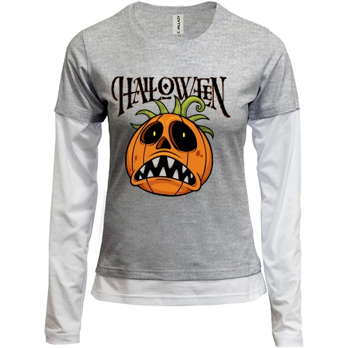 Женский лонгслив Комби с расстроенной тыквой и надписью Halloween