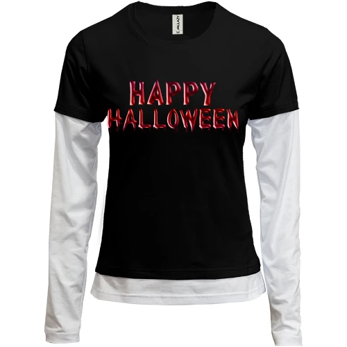Женский лонгслив Комби с кровавой надписью Happy Halloween