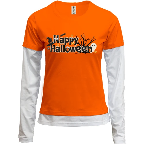 Женский лонгслив Комби с надписью Happy Halloween (2)