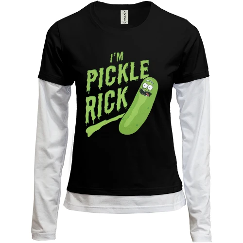 Женский лонгслив Комби с крупной зелёной надписью «I'm Pickle Rick»