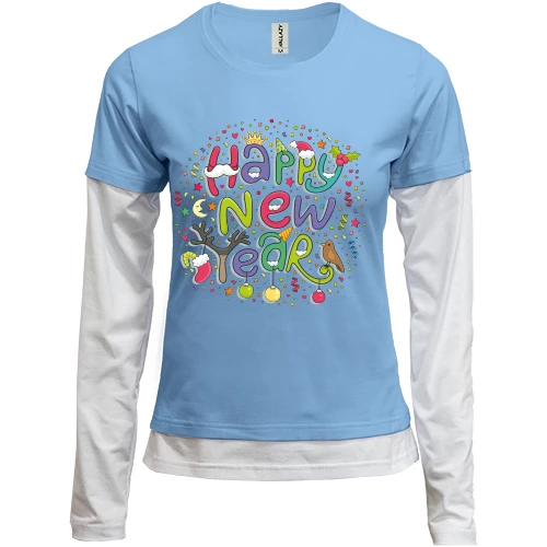 Женский лонгслив Комби, синий, Happy New Year (2)