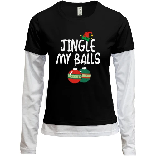 Женский лонгслив Комби, черный, с новогодними шарами "jingle my balls" 2