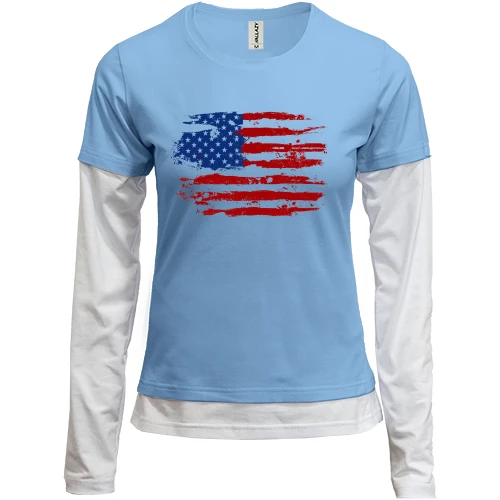 Женский лонгслив Комби, бежевый, с американским флагом (краски)