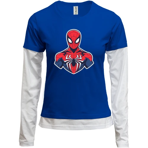 Жіночий лонгслів Комбі, синій, Spider-Man з білою емблемою
