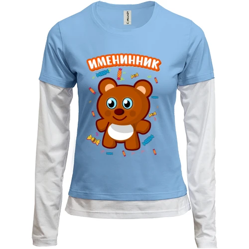 Женский лонгслив Комби с мишкой Именинник