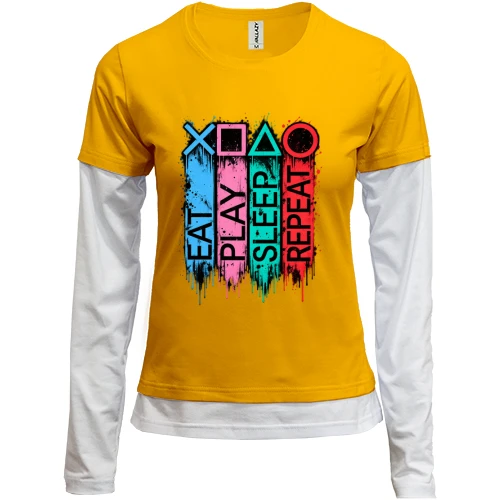 Женский лонгслив Комби с надписями Eat Play Sleep Repeat в стиле PS