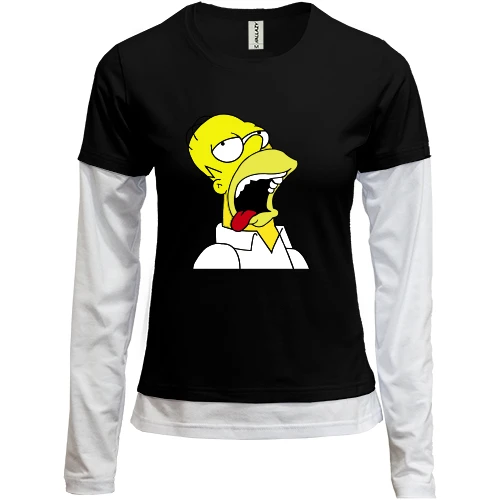 Женский лонгслив Комби, черный, Gomer Simpson (2)
