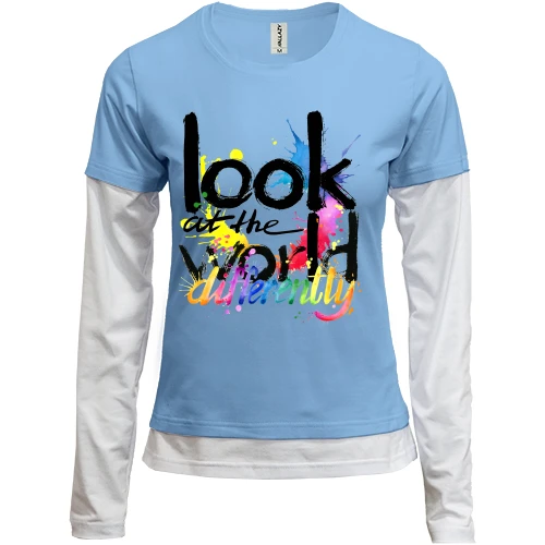Женский лонгслив Комби с кляксами "Look at the world differentty"