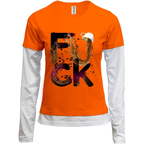 Женский лонгслив Комби с кофе "fuck"