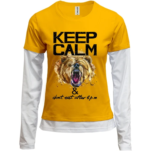 Женский лонгслив Комби с медведем Keep calm & dont eat after 6 pm