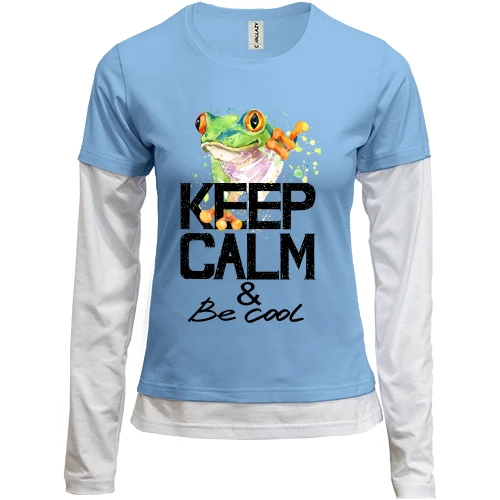 Женский лонгслив Комби с лягушкой Keep calm & be cool