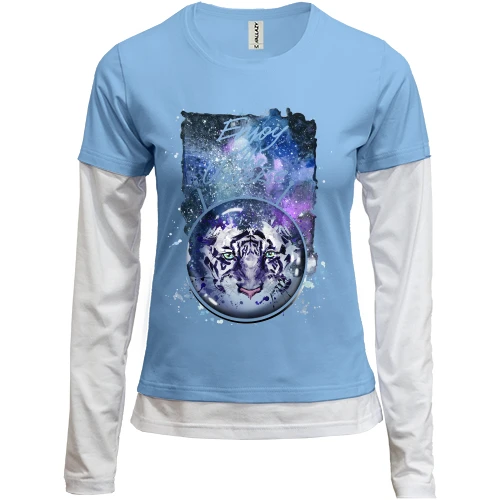 Женский лонгслив Комби, синий, c тигром "Enjoy the universe"