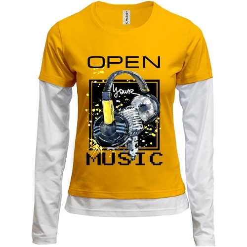 Женский лонгслив Комби, желтый, с наушниками Open your music (1)