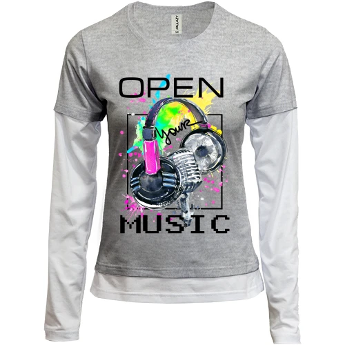 Женский лонгслив Комби, синий, с наушниками Open your music (2)