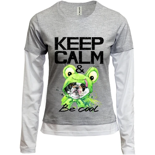 Женский лонгслив Комби с Бостон-терьером "Ceep calm & be cool"