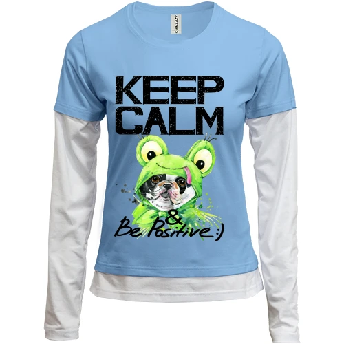 Женский лонгслив Комби с Бостон-терьером "Ceep calm & be positive"
