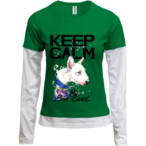 Женский лонгслив Комби з бультерьером Ceep calm and be cool